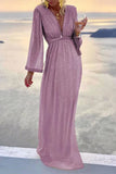 ZJKRL - Fashion Elegant Solid Patchwork Fold V Neck Evening Dress Dresses(4 Colors)