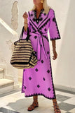 ZJKRL  -  Bohemian Elegant Geometric Print With Belt V Neck A Line Dresses(4 Colors)