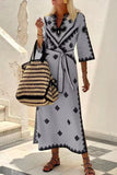 ZJKRL  -  Bohemian Elegant Geometric Print With Belt V Neck A Line Dresses(4 Colors)