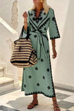 ZJKRL  -  Bohemian Elegant Geometric Print With Belt V Neck A Line Dresses(4 Colors)