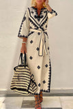 ZJKRL  -  Bohemian Elegant Geometric Print With Belt V Neck A Line Dresses(4 Colors)
