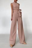 ZJKRL - Elegant Solid Frenulum Oblique Collar Straight Jumpsuits(No Belt)
