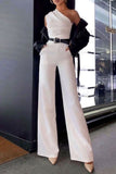 ZJKRL - Elegant Solid Frenulum Oblique Collar Straight Jumpsuits(No Belt)
