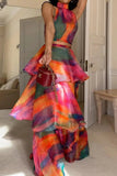 ZJKRL  -  Bohemian College Gradual Change Tie-dye Halter Cake Skirt Dresses