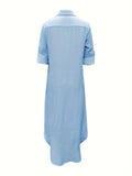 Solid Button Front Shirt Dress, Casual Long Sleeve Maxi Dress, Women's Clothing