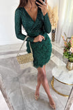 ZJKRL - Sexy Solid Tassel Sequins V Neck Wrapped Skirt Dresses