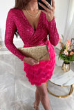 ZJKRL - Sexy Solid Tassel Sequins V Neck Wrapped Skirt Dresses