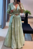ZJKRL - Elegant Simplicity Solid Frenulum V Neck Half Sleeve Two Pieces