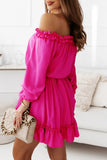 Sweet Solid Flounce Off the Shoulder Princess Dresses