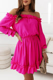 Sweet Solid Flounce Off the Shoulder Princess Dresses