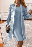 ZJKRL - Elegant Solid Lace Hollowed Out Long Sleeve Two Pieces(8 Colors)