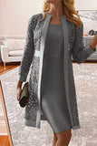 ZJKRL - Elegant Solid Lace Hollowed Out Long Sleeve Two Pieces(8 Colors)