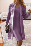 ZJKRL - Elegant Solid Lace Hollowed Out Long Sleeve Two Pieces(8 Colors)