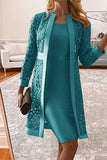 ZJKRL - Elegant Solid Lace Hollowed Out Long Sleeve Two Pieces(8 Colors)