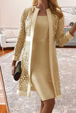 ZJKRL - Elegant Solid Lace Hollowed Out Long Sleeve Two Pieces(8 Colors)