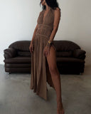 ZJKRL - Sexy Bohemian Solid Slit V Neck Beach Dresses(3 Colors)