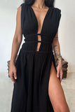 ZJKRL - Sexy Bohemian Solid Slit V Neck Beach Dresses(3 Colors)