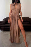 ZJKRL - Sexy Bohemian Solid Slit V Neck Beach Dresses(3 Colors)