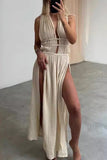 ZJKRL - Sexy Bohemian Solid Slit V Neck Beach Dresses(3 Colors)