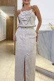 ZJKRL - Elegant Simplicity Solid Appliques Slit Sleeveless Two Pieces