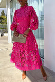 ZJKRL - Celebrities Elegant Solid Hollowed Out Half A Turtleneck Waist Skirt Dresses(4 Colors)