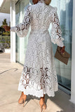 ZJKRL - Celebrities Elegant Solid Hollowed Out Half A Turtleneck Waist Skirt Dresses(4 Colors)