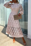 ZJKRL - Celebrities Elegant Solid Hollowed Out Half A Turtleneck Waist Skirt Dresses(4 Colors)
