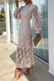 ZJKRL - Celebrities Elegant Solid Hollowed Out Half A Turtleneck Waist Skirt Dresses(4 Colors)