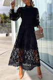 ZJKRL - Celebrities Elegant Solid Hollowed Out Half A Turtleneck Waist Skirt Dresses(4 Colors)