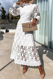 ZJKRL - Celebrities Elegant Solid Hollowed Out Half A Turtleneck Waist Skirt Dresses(4 Colors)