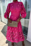 ZJKRL - Celebrities Elegant Solid Hollowed Out Half A Turtleneck Waist Skirt Dresses(4 Colors)