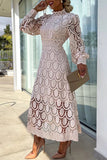 ZJKRL - Celebrities Elegant Solid Hollowed Out Half A Turtleneck Waist Skirt Dresses(4 Colors)