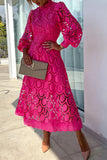 ZJKRL - Celebrities Elegant Solid Hollowed Out Half A Turtleneck Waist Skirt Dresses(4 Colors)