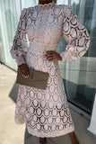 ZJKRL - Celebrities Elegant Solid Hollowed Out Half A Turtleneck Waist Skirt Dresses(4 Colors)