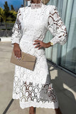 ZJKRL - Celebrities Elegant Solid Hollowed Out Half A Turtleneck Waist Skirt Dresses(4 Colors)