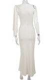 ZJKRL - Elegant Solid Patchwork Oblique Collar One Step Skirt Dresses