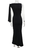 ZJKRL - Elegant Solid Patchwork Oblique Collar One Step Skirt Dresses
