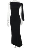 ZJKRL - Elegant Solid Patchwork Oblique Collar One Step Skirt Dresses