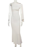 ZJKRL - Elegant Solid Patchwork Oblique Collar One Step Skirt Dresses