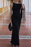 ZJKRL - Elegant Solid Patchwork Oblique Collar One Step Skirt Dresses