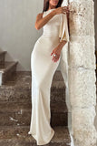ZJKRL - Elegant Solid Patchwork Oblique Collar One Step Skirt Dresses