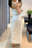 ZJKRL - Elegant Simplicity Solid Appliques Slit Sleeveless Two Pieces