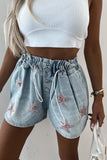 Zjkrl - Casual Street The stars Draw String Hot Drill High Waist Loose Denim Shorts