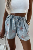 Zjkrl - Casual Street The stars Draw String Hot Drill High Waist Loose Denim Shorts