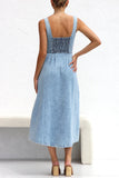 Zjkrl - Elegant Solid Make Old Pocket Buckle V Neck Sleeveless Loose Denim Dresses