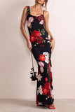 Zjkrl - Sexy Vintage Floral Backless Asymmetrical U Neck One Step Skirt Dresses