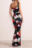 Zjkrl - Sexy Vintage Floral Backless Asymmetrical U Neck One Step Skirt Dresses