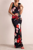 Zjkrl - Sexy Vintage Floral Backless Asymmetrical U Neck One Step Skirt Dresses