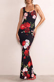 Zjkrl - Sexy Vintage Floral Backless Asymmetrical U Neck One Step Skirt Dresses