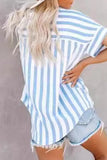 Zjkrl - Casual Striped Patchwork Turndown Collar Tops